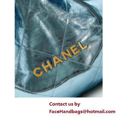 Chanel Crinkled Calfskin  &  Gold-Tone CHANEL 22 Medium Handbag AS3261 Metallic Blue 2025